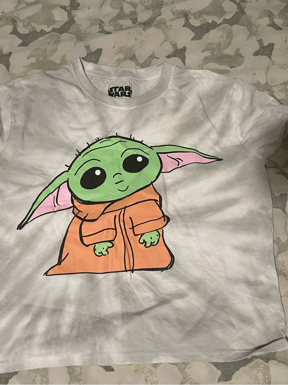 Star Wars White Tee with Green & Orange Grogu Graphic